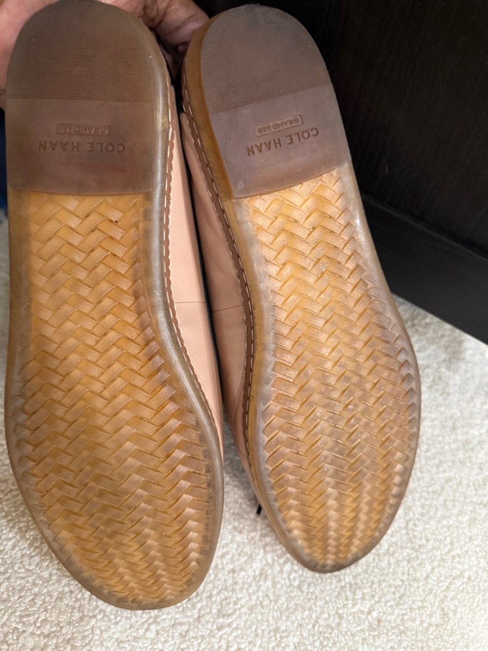 Cole Haan Pink Leather Ballet Flats with Black Trim and Bow - Picture 7 of 9